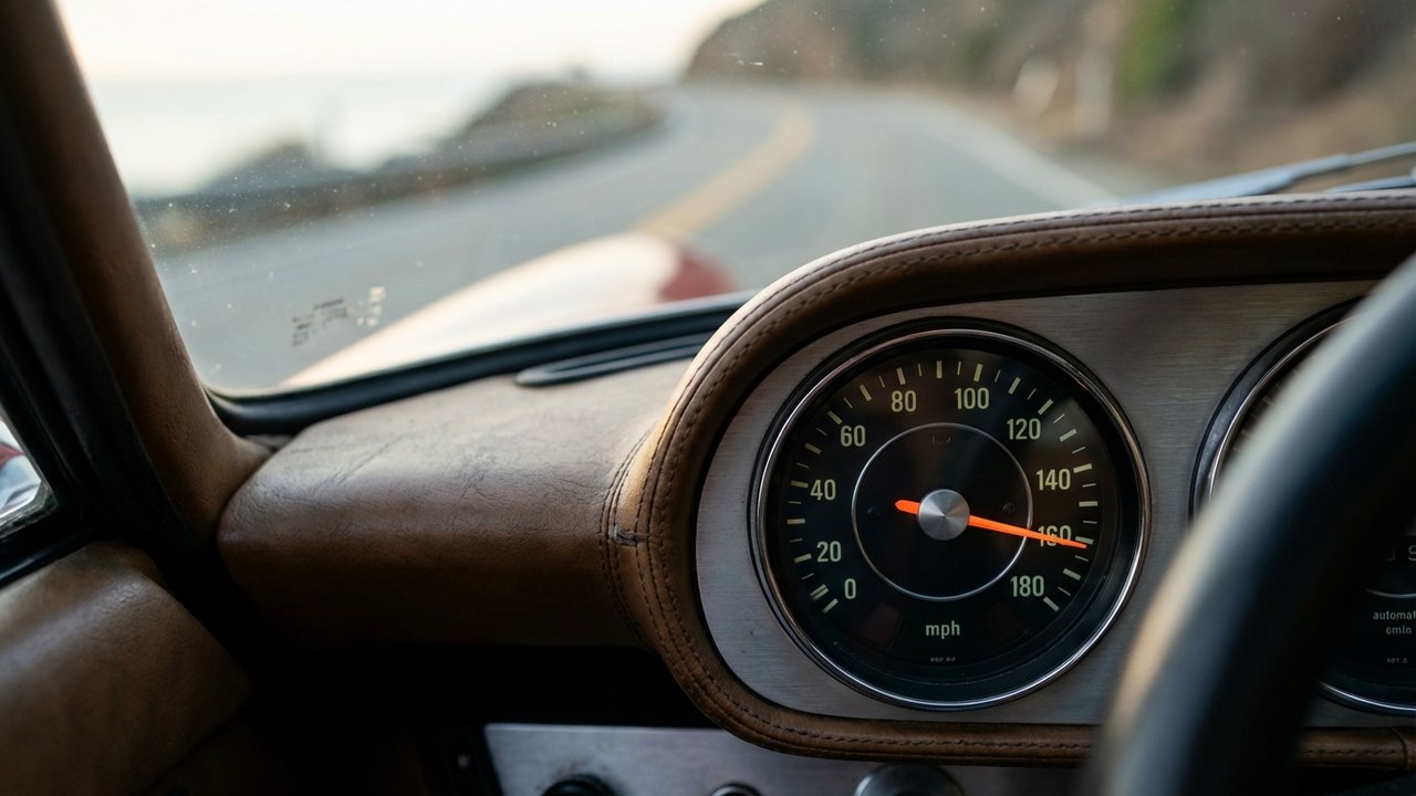 Compteur de vitesse affichant 180 mph sur un tableau de bord automobile