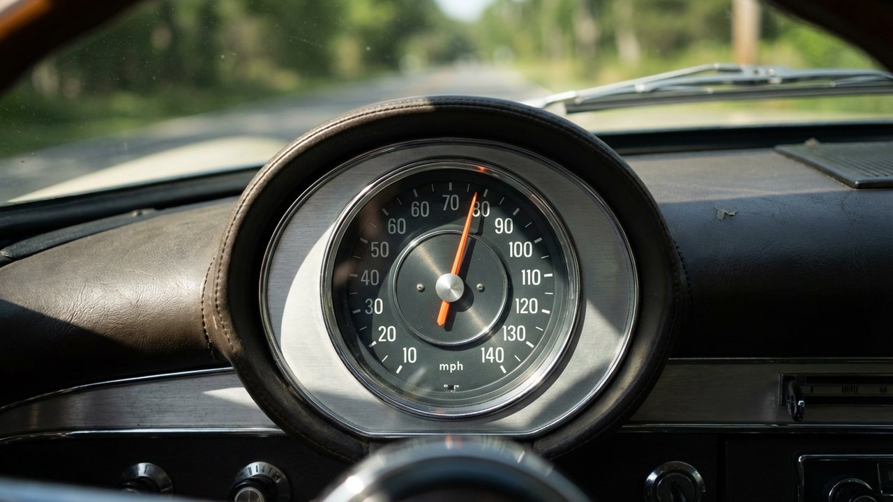 Compteur de vitesse affichant 80 mph sur un tableau de bord