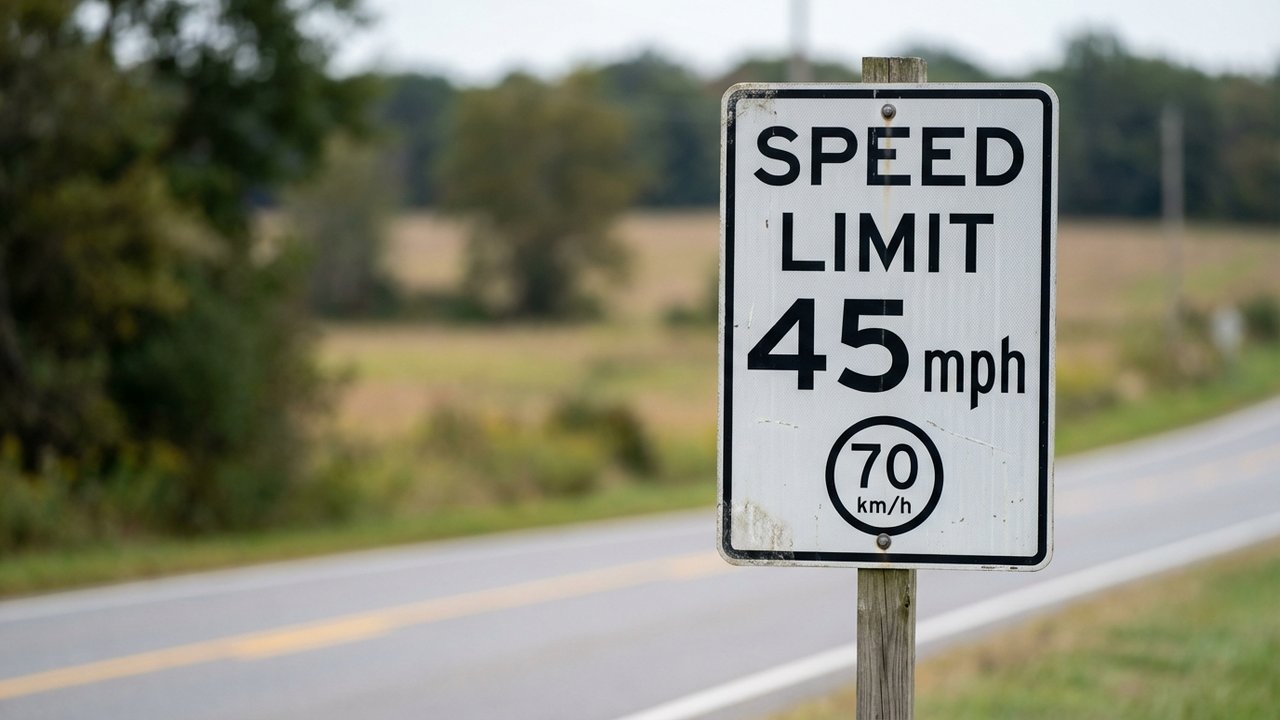 Panneau de limitation de vitesse affichant les unités en mph et km/h