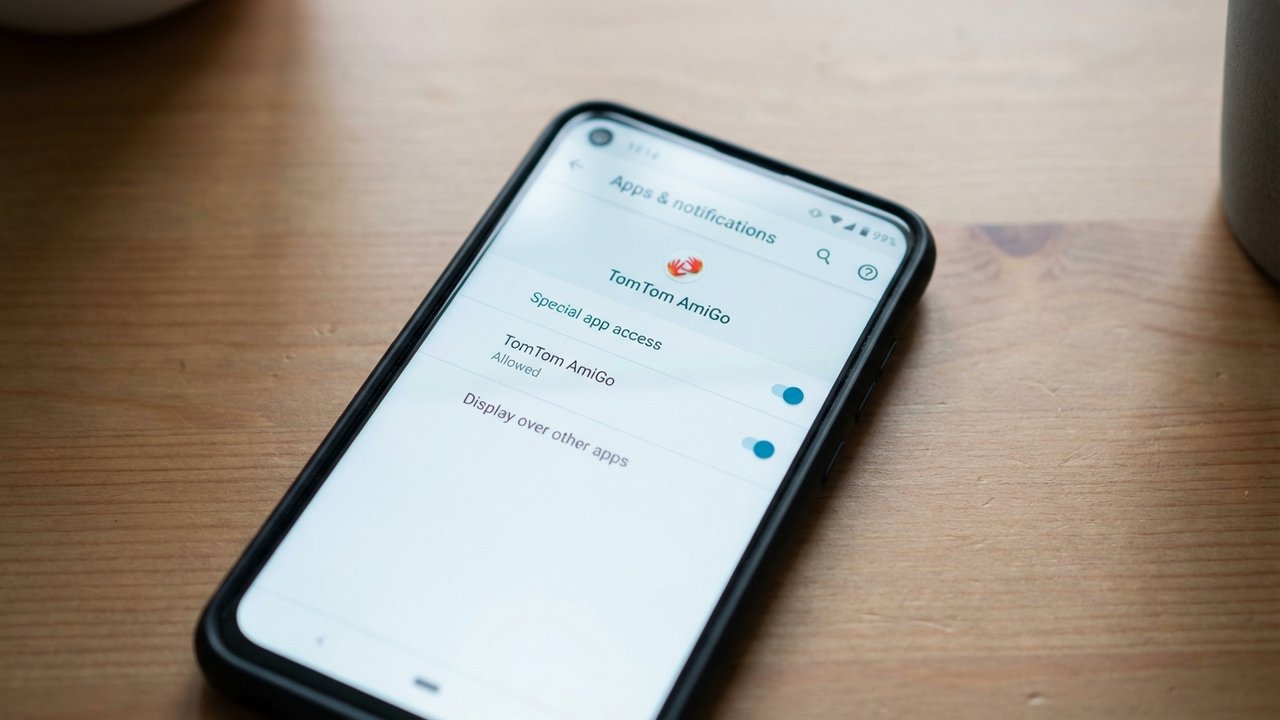 Activation de la permission d'affichage par-dessus les autres apps pour TomTom AmiGo