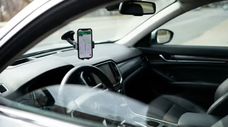 Conducteur utilisant son téléphone et Google Maps comme GPS