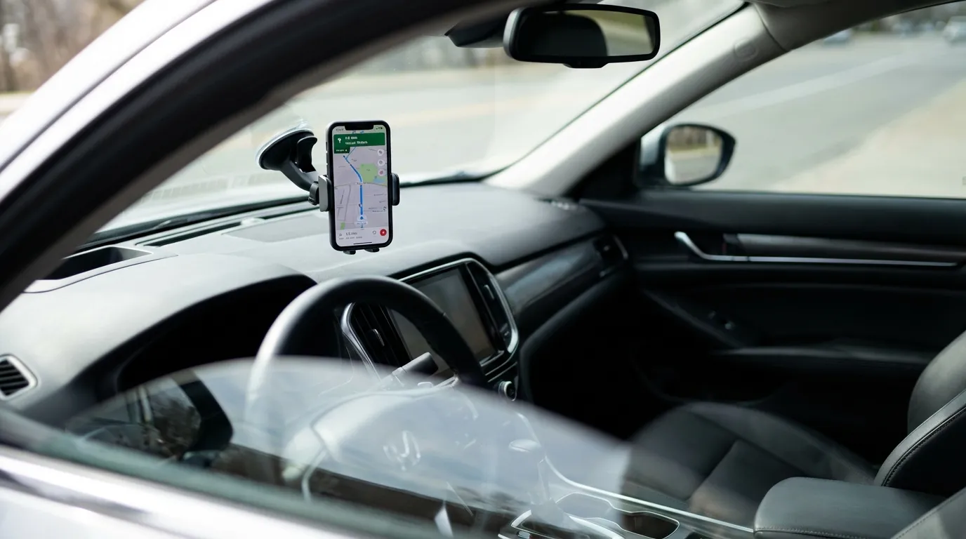 Conducteur utilisant son téléphone et Google Maps comme GPS