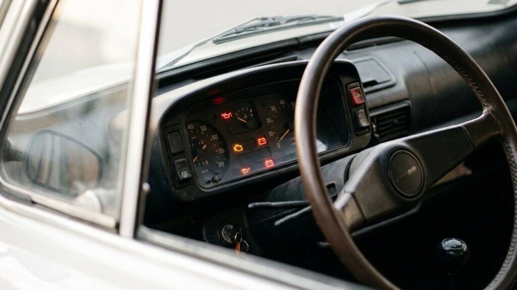 Voyants du tableau de bord Fiat 500 illuminés en rouge et orange