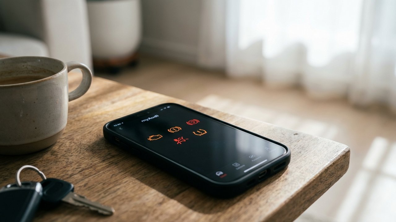 Application myAudi affichant les notifications de voyants d'alerte