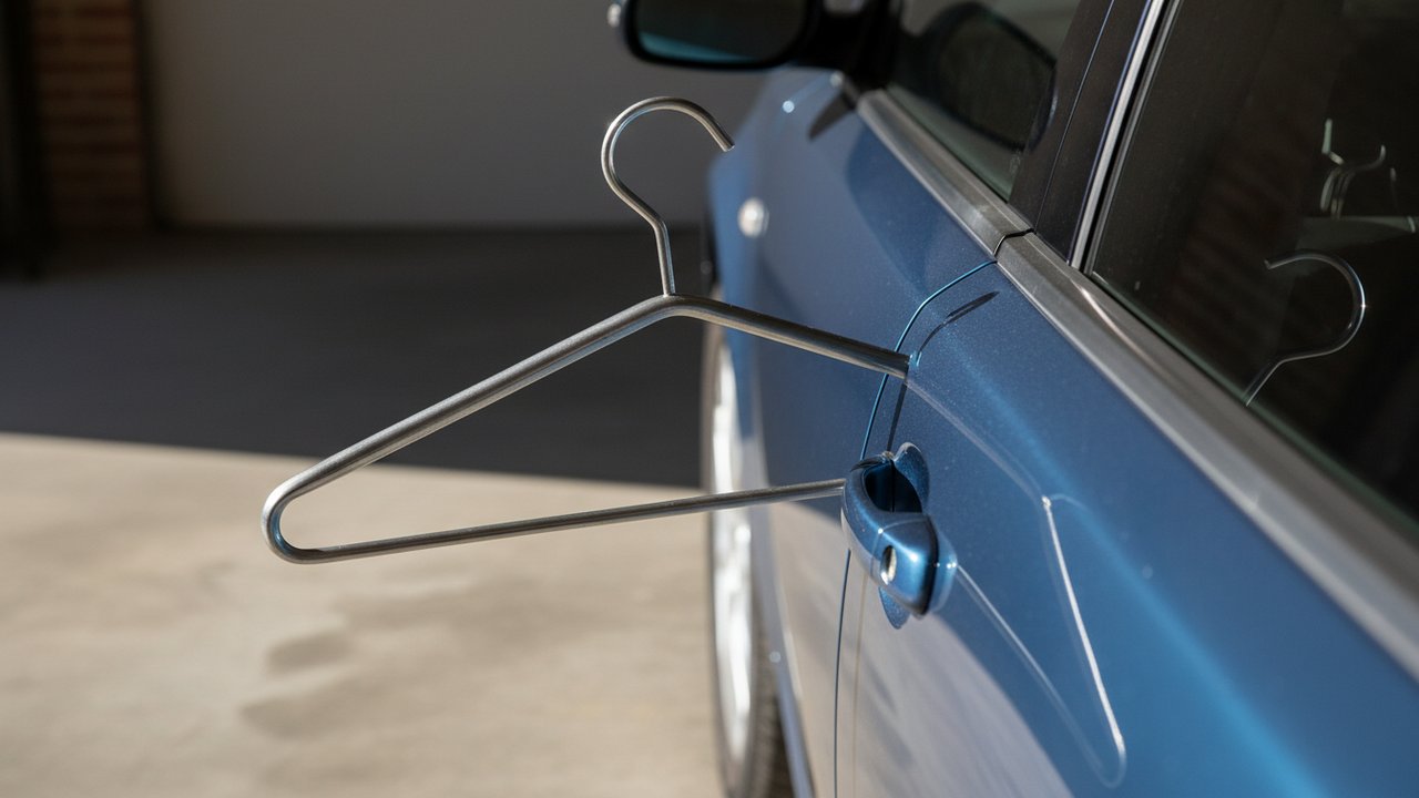 Cintre métallique façonné en crochet pour ouvrir une voiture