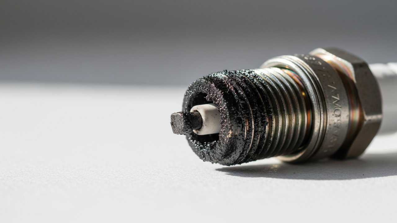 Électrodes de bougie noircies par des dépôts d'huile moteur