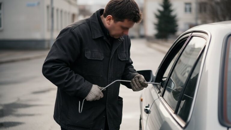 Ouverture d'une voiture bloquée avec un outil de dépannage