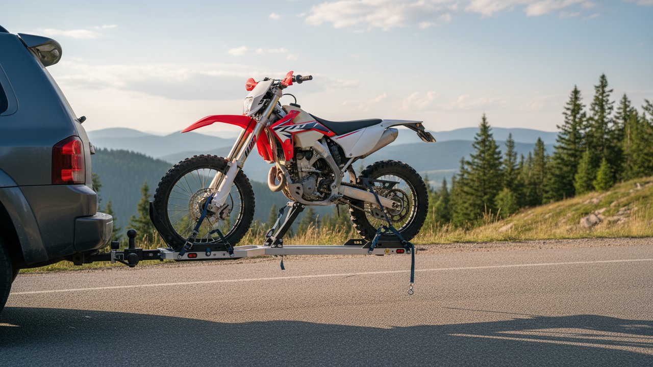 Porte-moto sur attelage pour transport facile