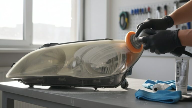 Rénovation d'un phare de voiture par ponçage et polissage