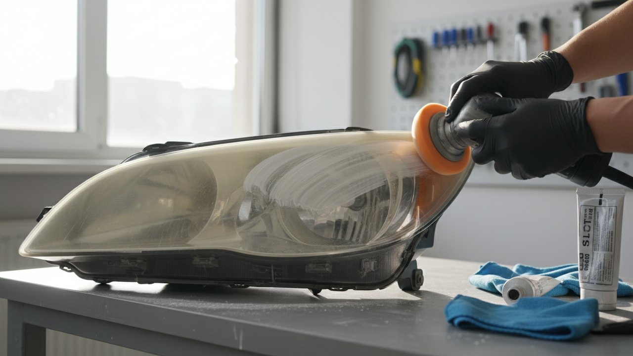 Rénovation d'un phare de voiture par ponçage et polissage