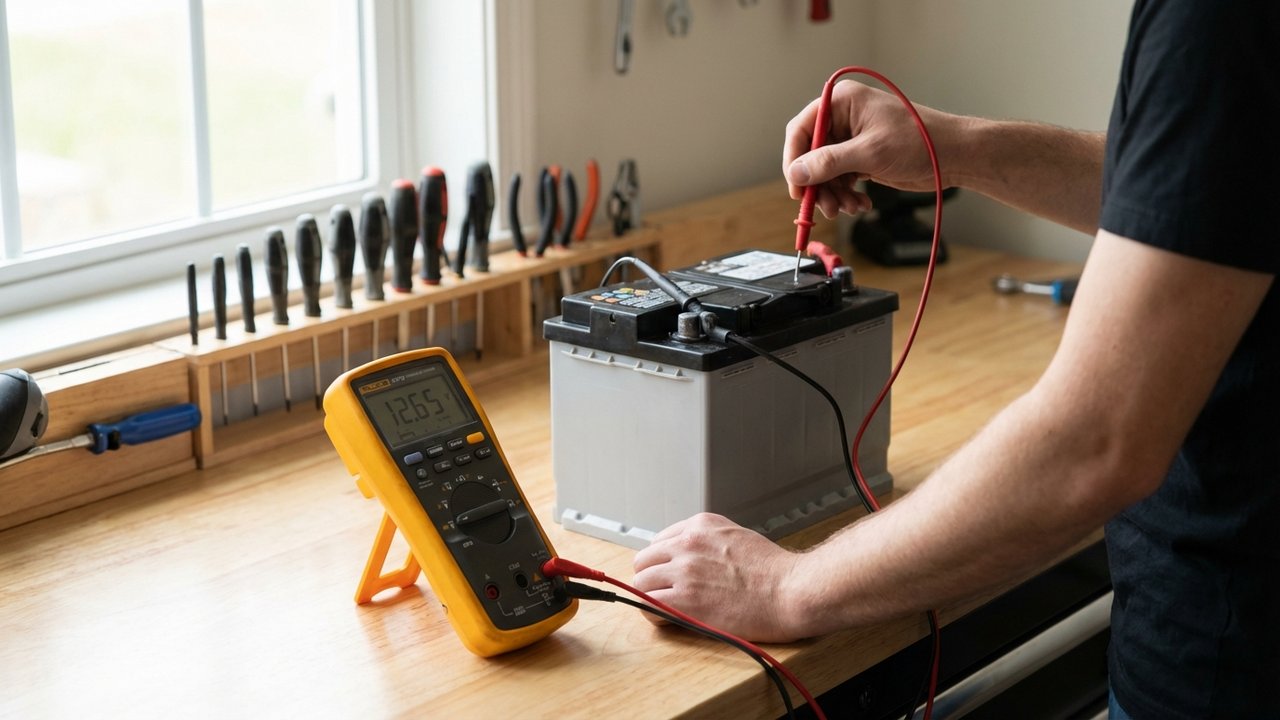 Test de la tension d'une batterie automobile au multimètre