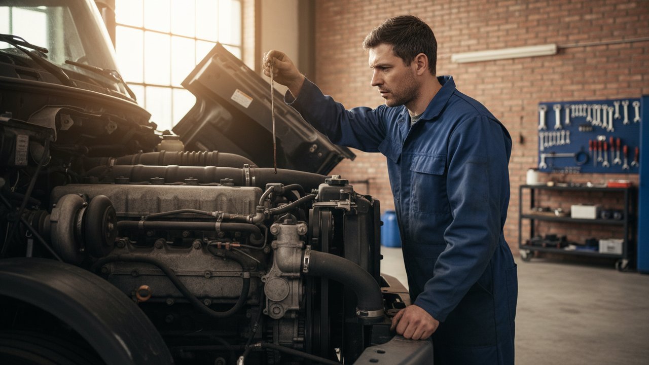 Vérification du niveau d'huile moteur diesel à la jauge