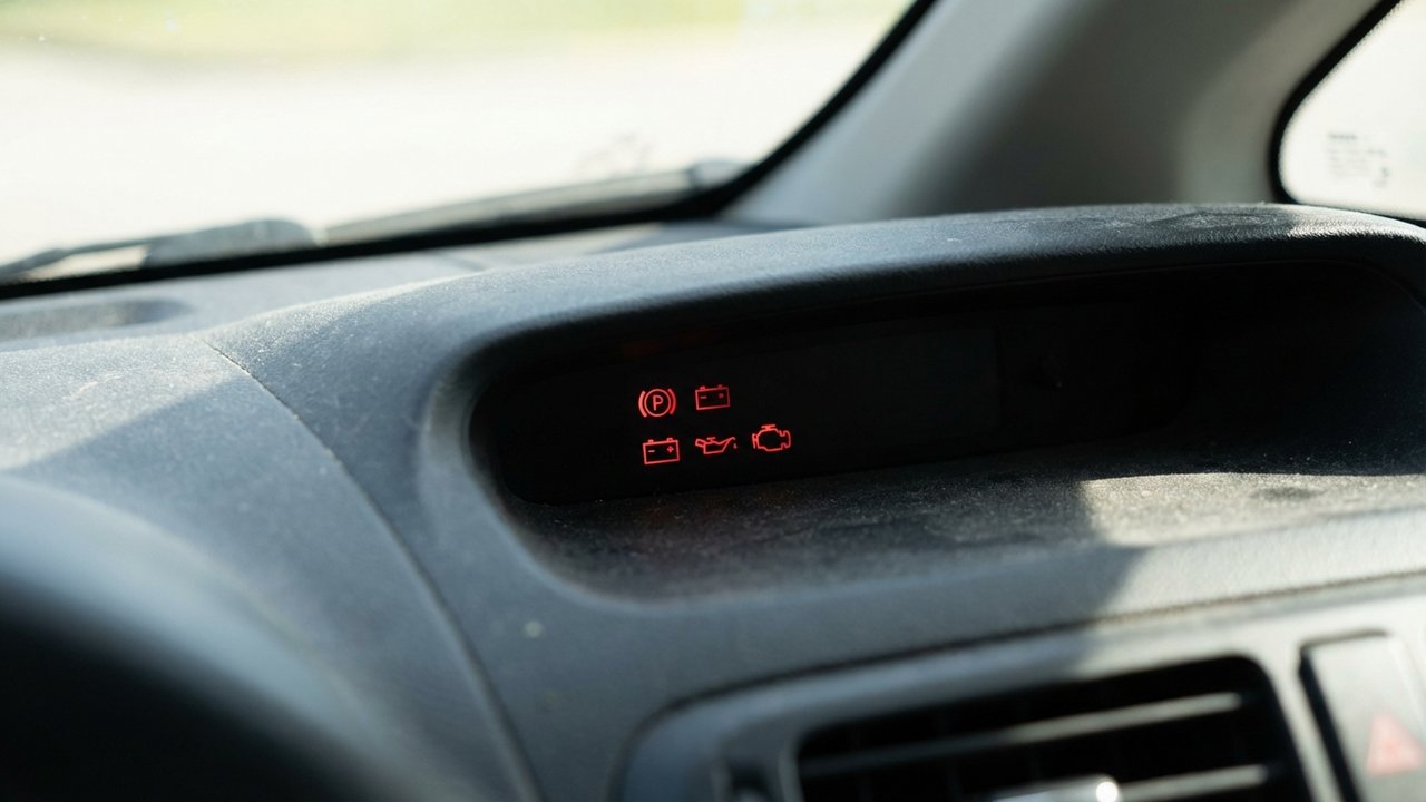 Voyants rouges d'alerte sur tableau de bord automobile