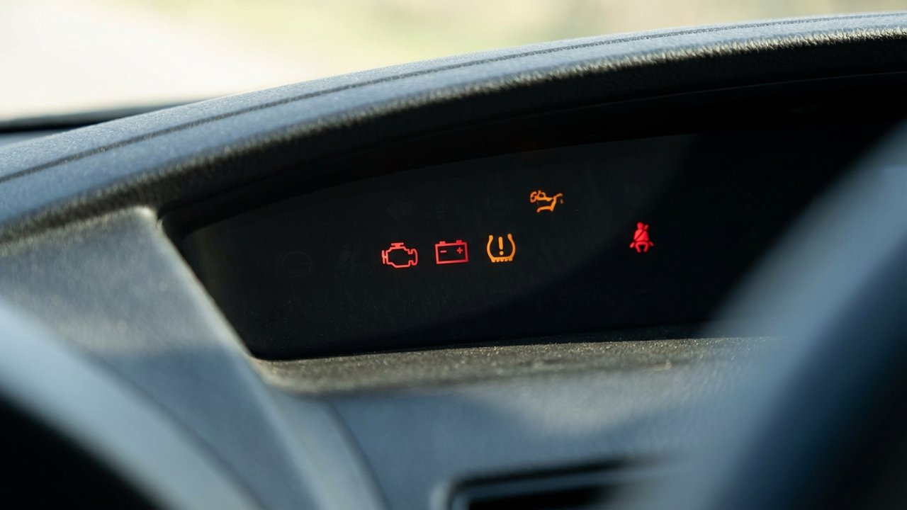 Voyants rouges et orange du tableau de bord d'une automobile