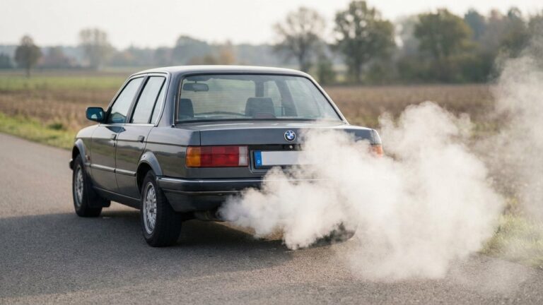 Fumée blanche s'échappant du pot d'échappement d'une voiture