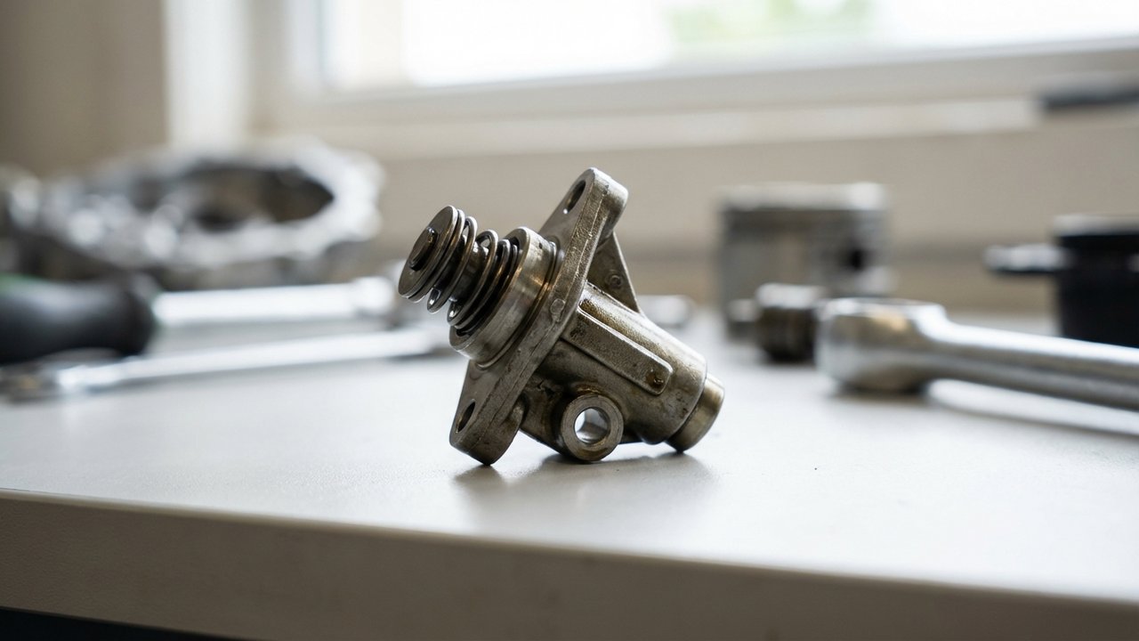 Gros plan sur le tendeur de chaîne de distribution du moteur Renault