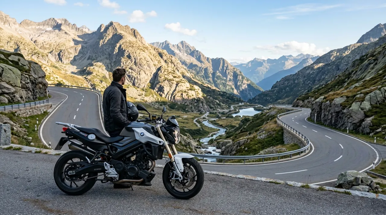 BMW F 800 R sur une route sinueuse de montagne