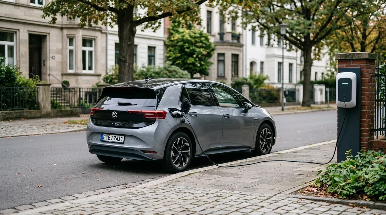 Citadine électrique devant une borne de recharge