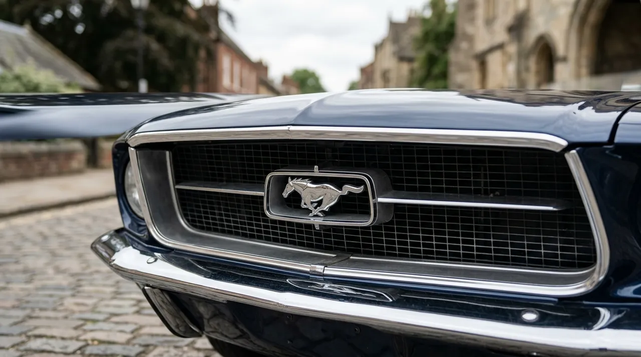Emblème cheval chromé sur un muscle car américain