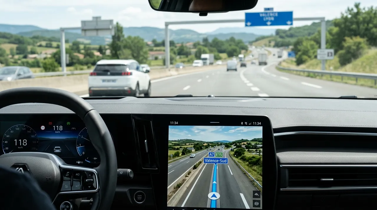 GPS affichant un itinéraire sur autoroute gratuite