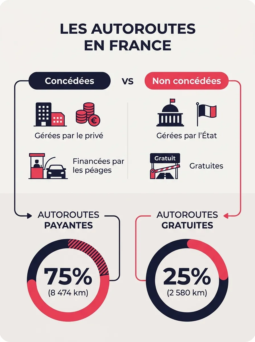 Infographie : autoroutes concédées et gratuites en France