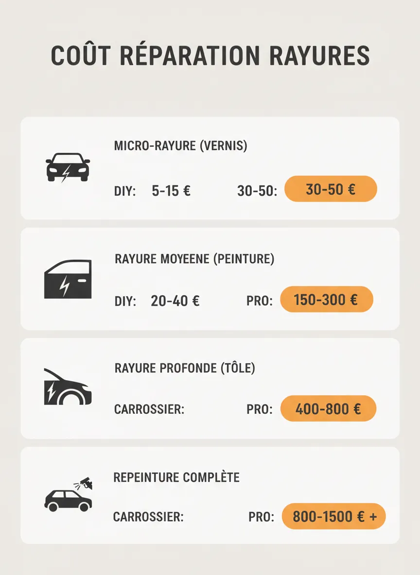 Infographie : coût de réparation d'une rayure sur voiture