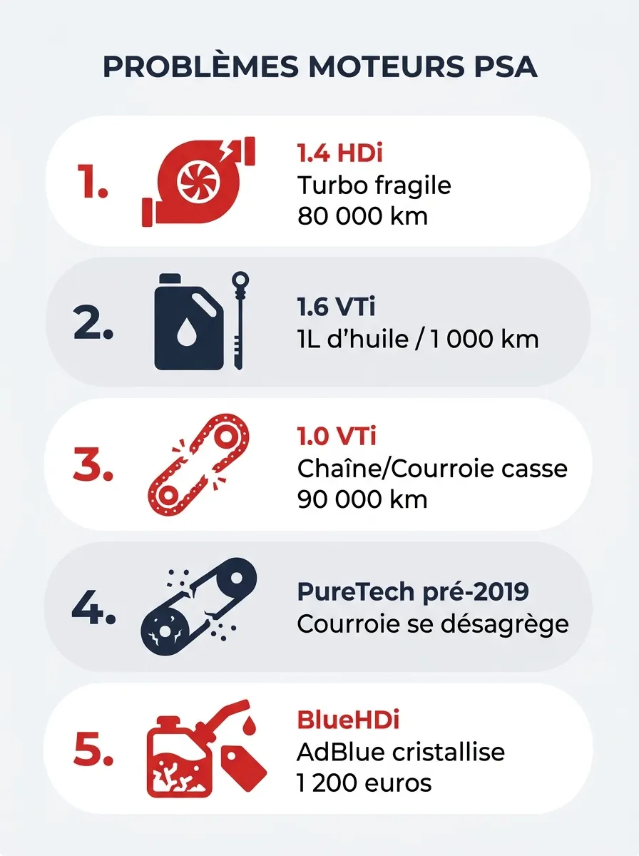 Infographie : les 5 moteurs de Citroën C3 à éviter