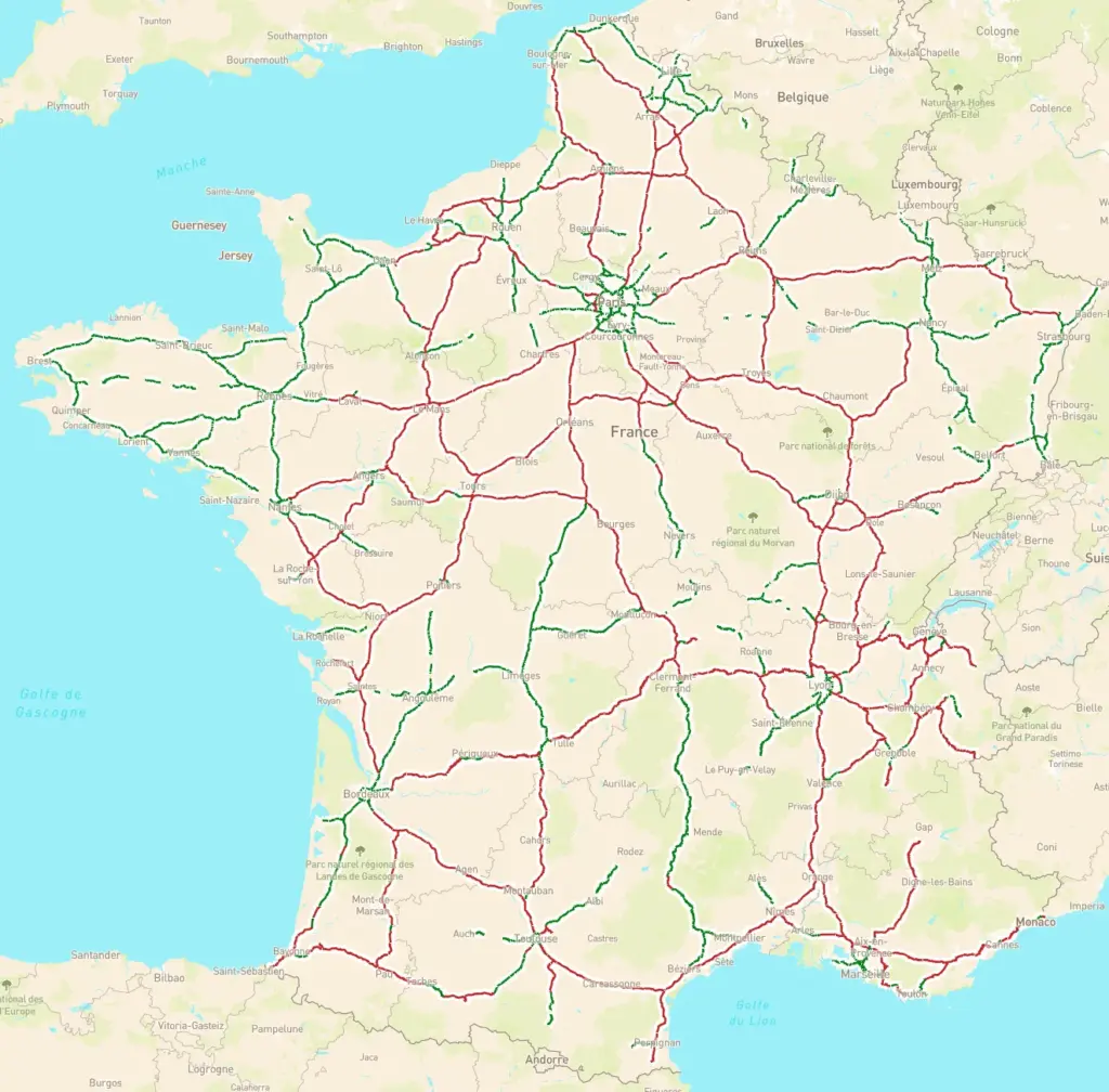 Carte de France des autoroutes gratuites et payantes