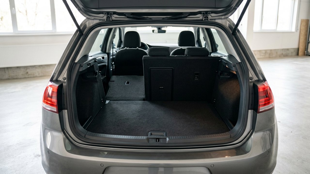 Coffre de la Golf 7 avec les sièges arrière rabattus pour le chargement