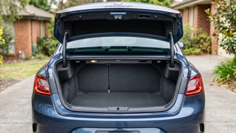 Vue du coffre ouvert d'une Mégane 4 berline montrant son volume de rangement