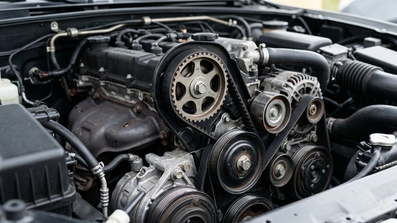 Courroie de distribution d'un moteur Fiat 1.2, point faible clé