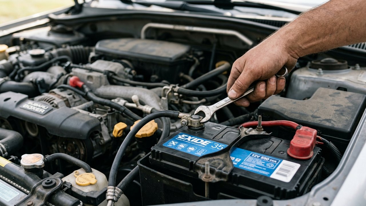 Débranchement de la cosse négative de la batterie d'une voiture