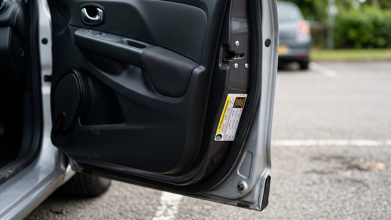 Étiquette de pression des pneus collée sur la portière d'une Clio 4