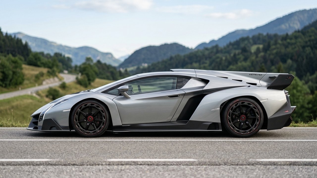 Lamborghini Veneno coupé gris métallisé vue de profil