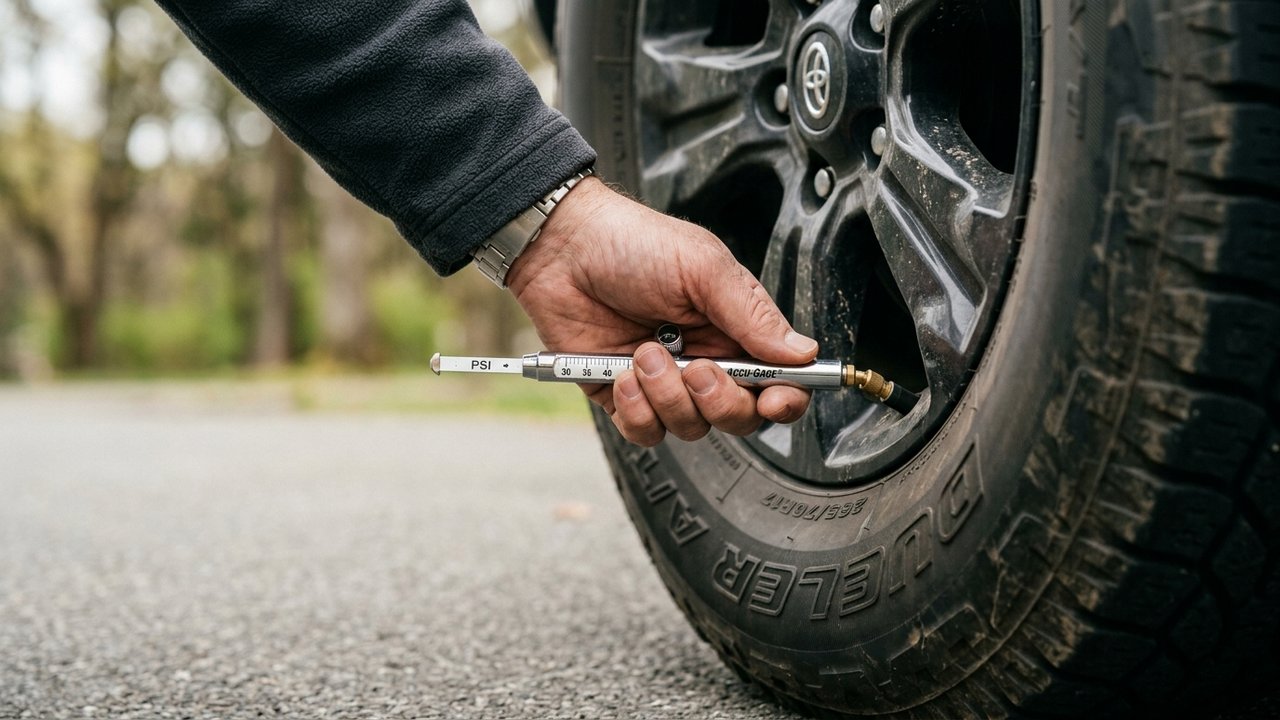 Mesure de la pression d'un pneu avec un manomètre