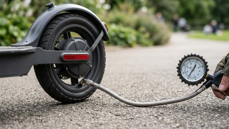 Mesure de la pression d'un pneu de trottinette électrique avec un manomètre