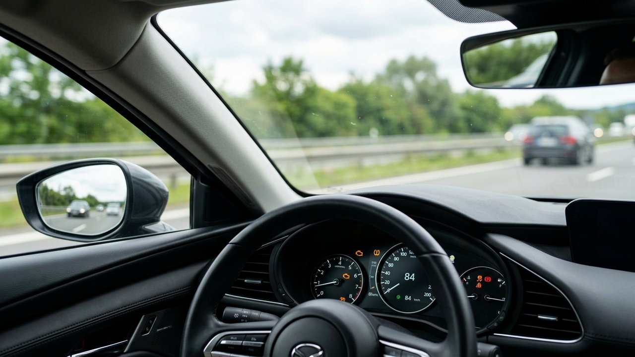 Tableau de bord et rétroviseurs d'une voiture montrant les éléments perturbateurs à analyser