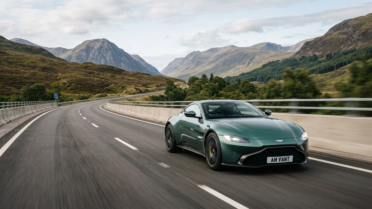 Aston Martin Vantage en conduite dynamique sur autoroute