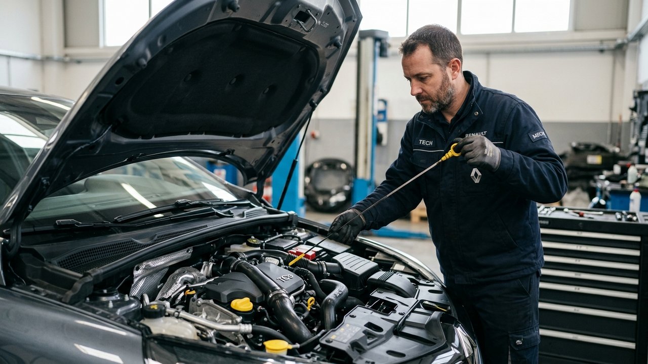 Vérification du niveau d'huile moteur sur une Clio 3 TCe 100