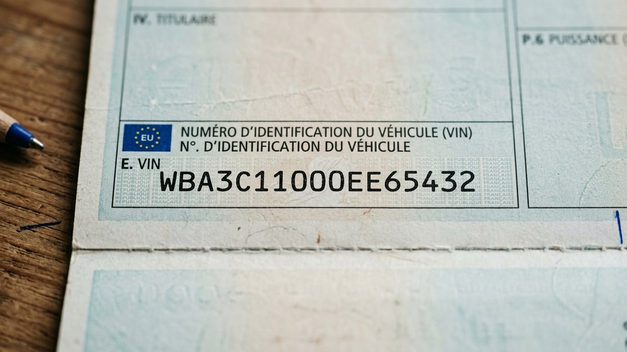 Numéro VIN au repère E sur le certificat d'immatriculation