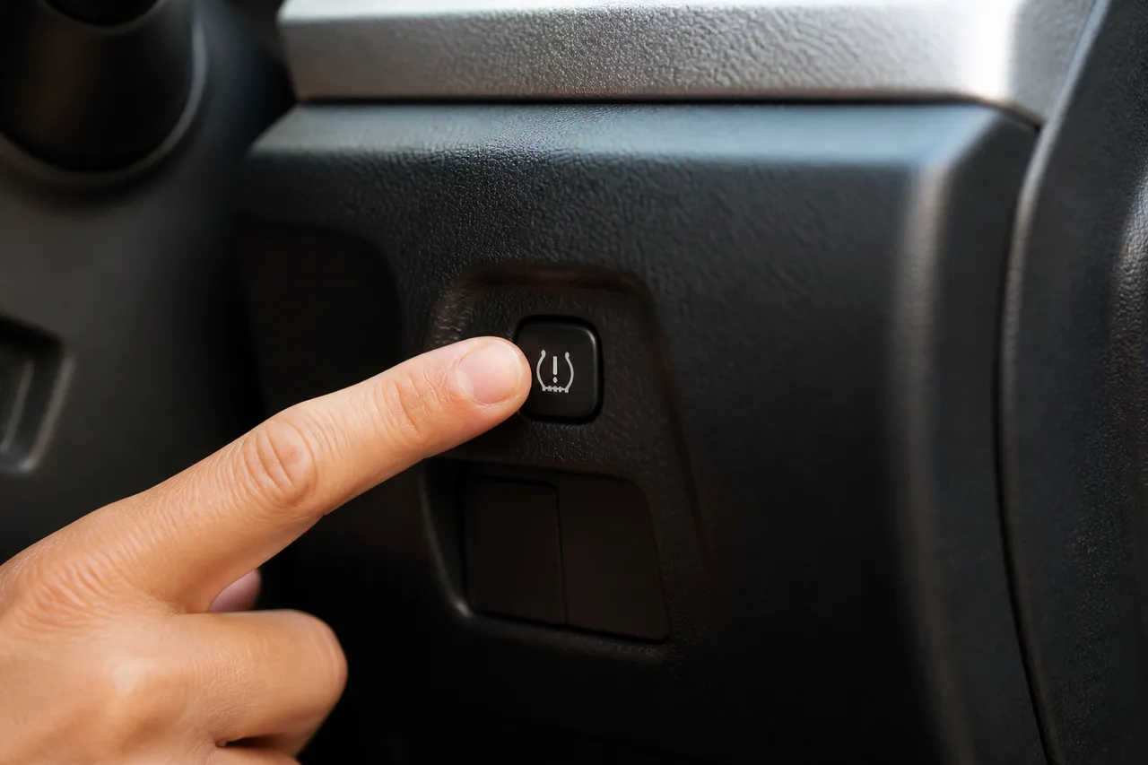Appui sur le bouton TPMS pour réinitialiser les pneus